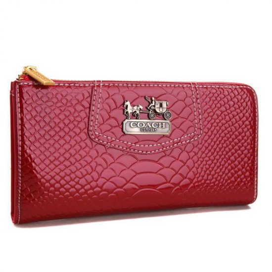 Coach Madison Continental Zip In Croc Embossed Large Red Wallets AGI